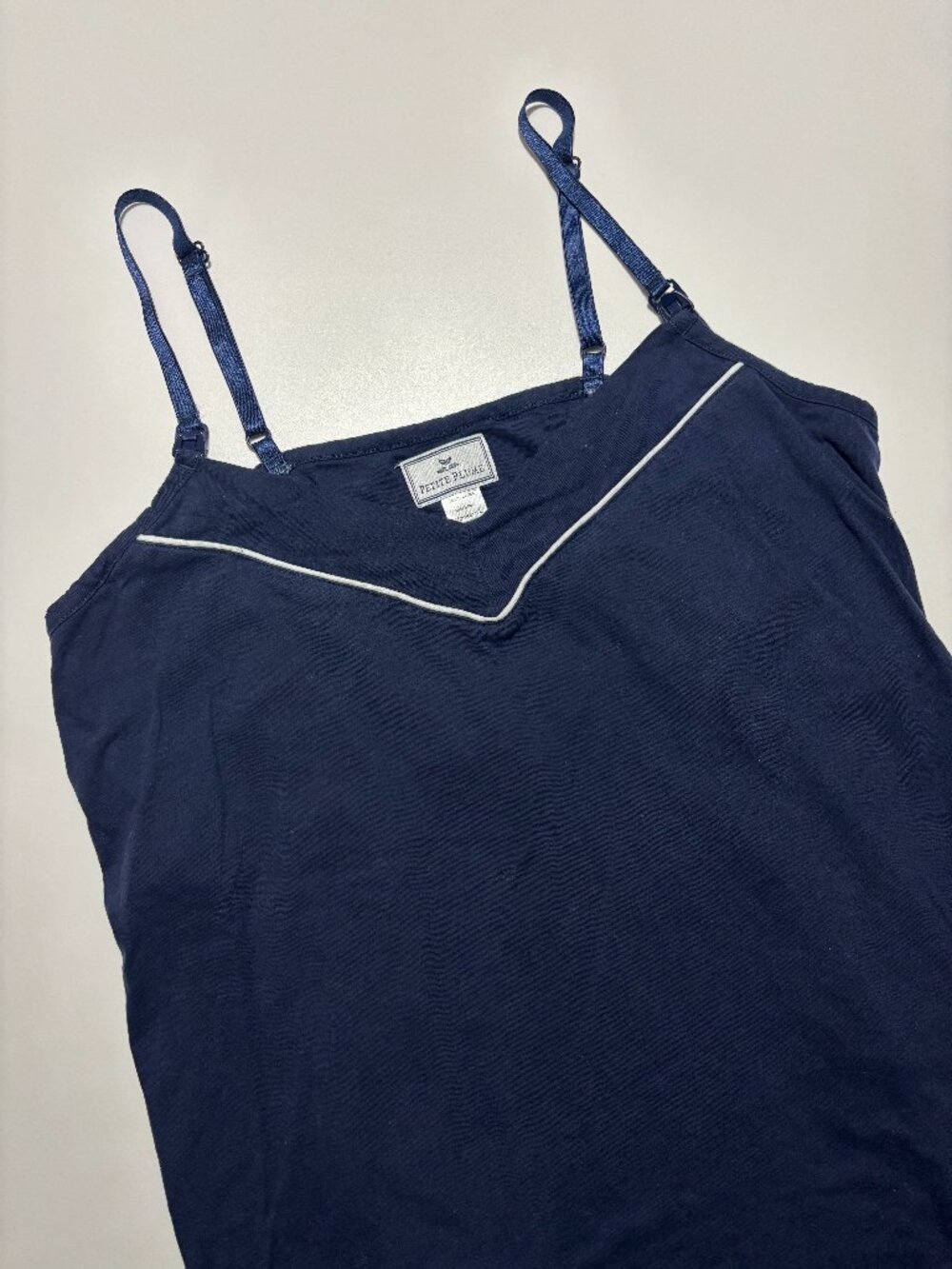 Petite Plume Navy & White Clip Down Pima Cotton Nursing Cami Tank Top